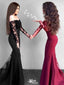 Sexy Black Long Sleeve Mermaid Lace Applique Long Prom Dress Ideas, Evening Party Dresses,WGP1687