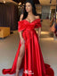 Sexy Red Off-Shoulder A-line Side Slit Popular Long Evening Dresses, Formal Dresses, Birthday Party, WGP636