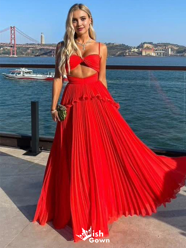 Elegant Red A-Line Spaghetti Strap Popular Long Evening Dresses, Formal Dresses, Birthday Party, WGP643