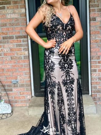 Sexy V-neck Spaghetti Strap Mermaid Long Prom Dress Ideas, Evening Party Dresses,WGP1465