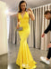 Elegant Yellow Mermaid Halter Strap Backless Popular Long Evening Dresses, Formal Dresses, Birthday Party, WGP641