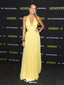 Elegant Yellow V Neck Halter Sheath Long Party Dress Prom Dresses, WGP977