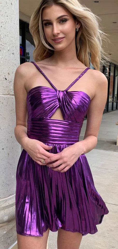 Sexy Purple Halter Strap Lace Sleeveless Popular Cheap Short Homecoming Dresses, Birthday Party EPT215