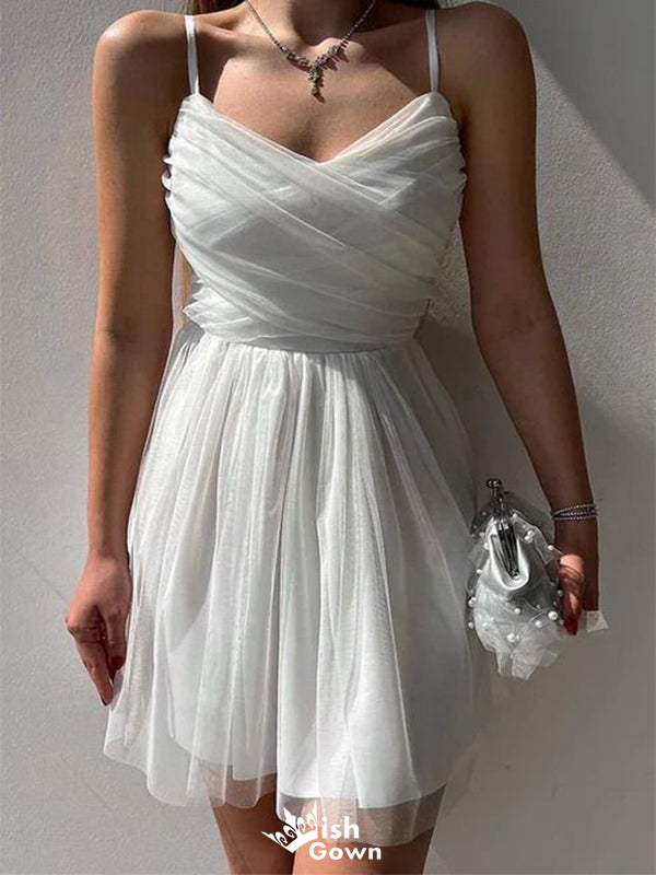 Elegant White Spaghetti Strap Sleeveless Popular Cheap Short Homecoming Dresses, Birthday Party EPT218