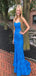 Charming Blue Mermaid Halter Applique Lace Up Maxi Long Party Prom Gowns,Evening Dresses,WGP395