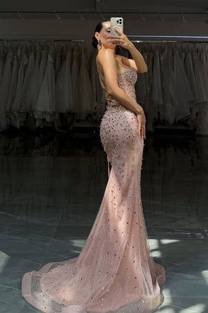 Shiny Pink Sweetheart Sleeveless Mermaid Long Prom Dress Ideas, Evening Party Dresses , WGP1895