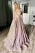 Shiny Pink Spaghetti Strap A-Line Long Prom Dress Ideas, Evening Party Dresses,WGP1644