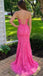 Stunning Hot Pink Lace Prom Dress Mermaid Strapless Embroidered Gown,WGP2133