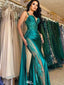 Elegant Green Spaghetti Strap Mermaid Side Slit Long Prom Dress Ideas, Evening Party Dresses ,  WGP1589
