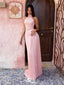Elegant Pink High Neck Pleated Satin Prom Dress,Evening Gown,WGP2078
