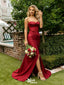 Fancy Dark Red Strapless Corset Prom Dress Beautiful Ruched Satin Floor Length Gown,WGP2095