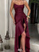 Sexy Burgundy Spaghetti Strap High Low Long Prom Dress Ideas, Evening Party Dresses,WGP1845