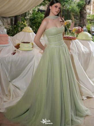 Elegant Green Sweetheart A-Line Long Prom Dress Ideas, Evening Party Dresses,WGP1606