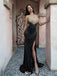 Modern Black Sequin Prom Dress Sexy Sleeveless Illusion Neckline Slit Formal Gown,WGP2081