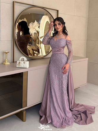 Unique Purple Off-Shoulder Mermaid Long Prom Dress Ideas, Evening Party Dresses,WGP1873