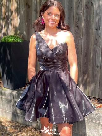 Elegant One-shoulder A-line Short Mini Homecoming Dress,EPT383