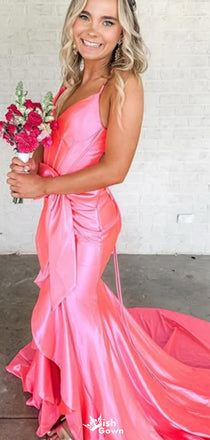 Elegant Spaghetti Strap V-neck Mermaid Long Prom Dress Ideas, Evening Party Dresses,WGP1542