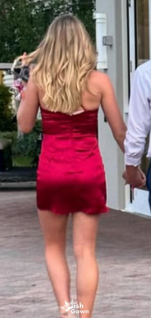 Elegant Spaghetti Strap V-neck Sheath Short Mini Homecoming Dress,EPT398