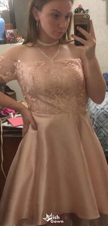 Gorgeous Off-shoulder Lace A-line Short Mini Homecoming Dress,EPT423