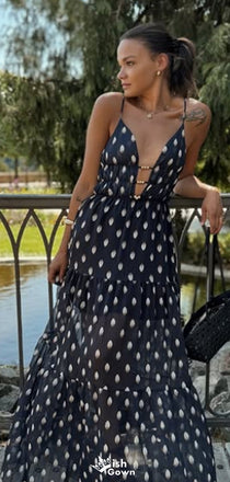 Casual Spaghetti Strap V-neck A-line Long Prom Dress Ideas, Evening Party Dresses,WGP1563