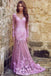 Sexy Applique Pink Long Sleeve Mermaid Long Prom Dress Ideas, Evening Party Dresses,WGP1856