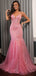 Classy Rose Pink Sequin Prom Gown V-Neck Sparkly Mermaid Formal Wear,WGP2134