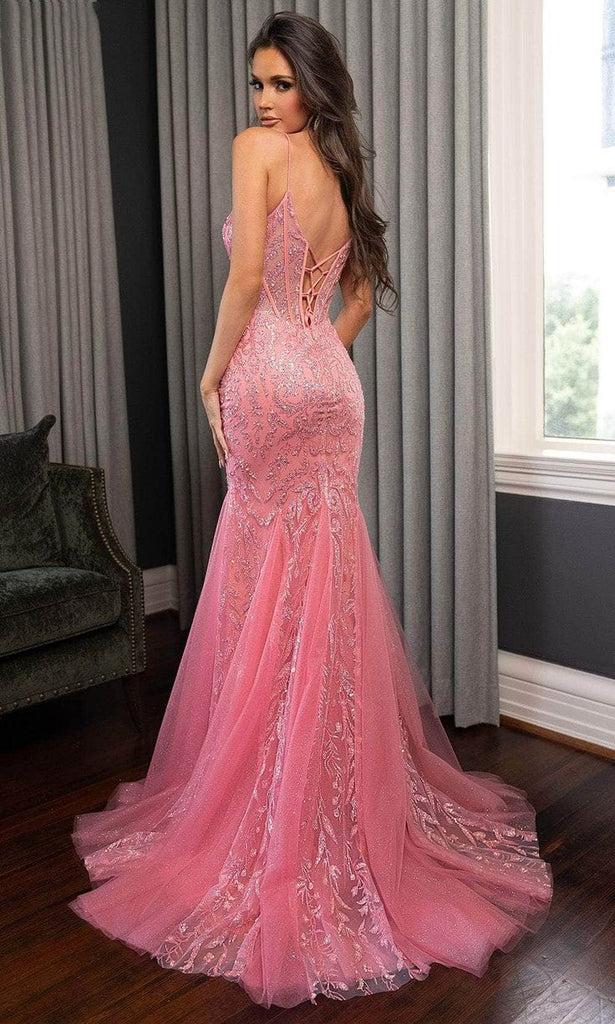 Classy Rose Pink Sequin Prom Gown V-Neck Sparkly Mermaid Formal Wear,WGP2134