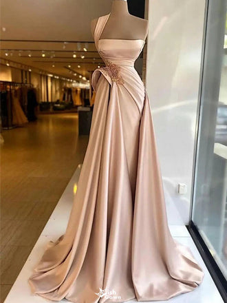 Elegant Pink One-Shoulder A-Line Long Prom Dress Ideas, Evening Party Dresses,WGP1611