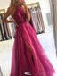 Sexy Pink High-Neck A-Line Side Slit Long Prom Dress Ideas, Evening Party Dresses,WGP1645