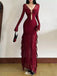 Sexy Red V-Neck Long Sleeve Mermaid Long Prom Dress Ideas, Evening Party Dresses,WGP1667
