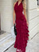 Sexy Red V-Neck Mermaid Long Prom Dress Ideas, Evening Party Dresses,WGP1770