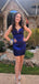 Sexy Blue Spaghetti Strap&nbsp;Mermaid Long Sleeve Popular Cheap Short Homecoming Dresses, EPT248