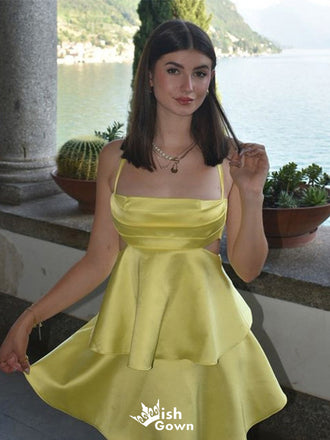 Elegant Spaghetti Strap A-line Short Mini Homecoming Dress,EPT434