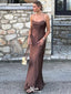 Sexy Brown Spaghetti Strap Mermaid Long Sleeveless Long Party Prom Dresses,Evening Dress Online, WGP711