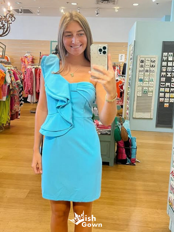 Elegant One-shoulder Sheath Short Mini Homecoming Dress,EPT448