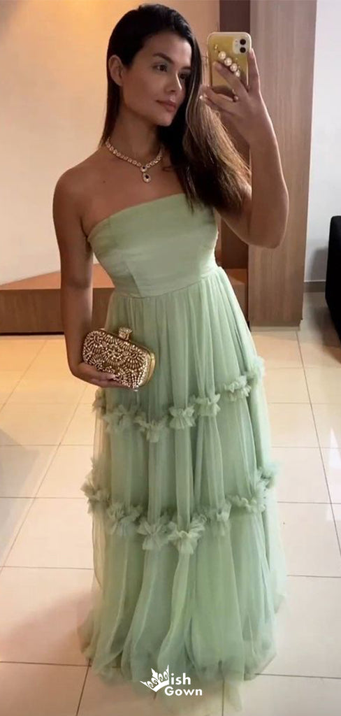 Cute Green Strapless A-Line Long Sleeveless Long Party Prom Dresses,Evening Dress Online, WGP720