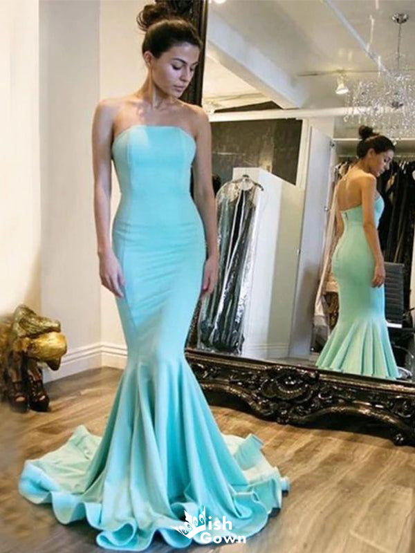 Elegant Baby Blue Strapless Mermaid&nbsp; Long Sleeveless Long Party Prom Dresses,Evening Dress Online, WGP717