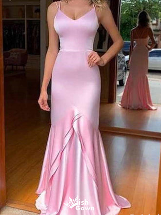 Elegant Spaghetti Strap V-neck Mermaid Long Prom Dress Ideas, Evening Party Dresses,WGP1604