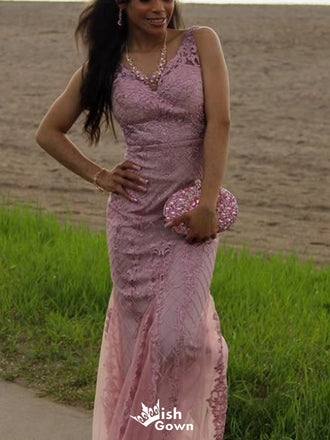 Gorgeous V-neck Lace Mermaid Long Prom Dress Ideas, Evening Party Dresses,WGP1615