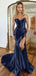 Elegant Blue Sweetheart Mermaid Side Slit Long Prom Dress Ideas, Evening Party Dresses,WGP1621