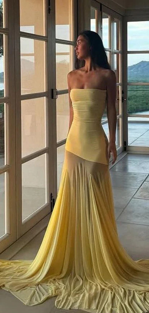 Elegant Yellow Sweetheart Mermaid Long Prom Dress Ideas, Evening Party Dresses,WGP1612
