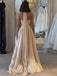 Elegant White V-Neck A-Line Long Prom Dress Ideas, Evening Party Dresses,WGP1744
