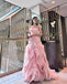 Modern Pale Pink Ruffle Prom Dress Strapless Tiered Tulle Party Gown,WGP2135