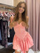 Cute Pink Spaghetti Strap A-Line Short Sleeveless Homecoming Dresses For Birthday Party, EPT686