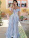 Ethereal Blue Off-Shoulder Tulle Prom Gown Iridescent Sparkle Tiered Ball Dress,WGP2143