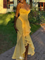 Elegant Yellow Spaghetti Strap Mermaid High Low Prom Dress Ideas, Evening Party Dresses,WGP1805
