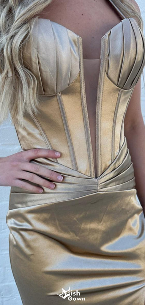 Elegant Strapless Notched Mermaid Long Prom Dress Ideas, Evening Party Dresses,WGP1624
