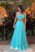 Stylish Blue Two Pieces Spaghetti Straps Straight Neck A-line Long Party Dress Prom Dresses,Evening Dress Online, WGP892