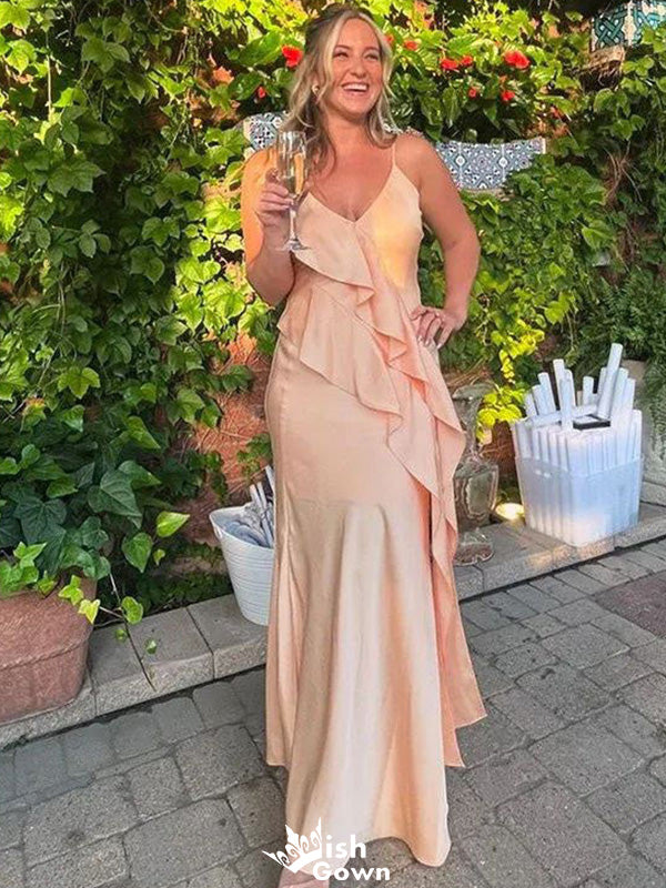 Casual Spaghetti Strap V-neck Mermaid Long Prom Dress Ideas, Evening Party Dresses,WGP1657