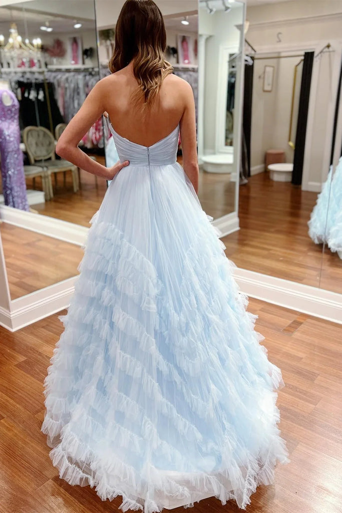 Elegant A-Line Sweetheart Sleeveless Pleats With Trailing Ruffles Long Formal Prom Gowns,Evening Dresses,WGP357